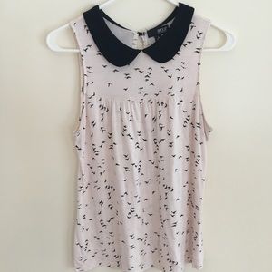 a.n.a. sweetheart collar blouse w/ bird print